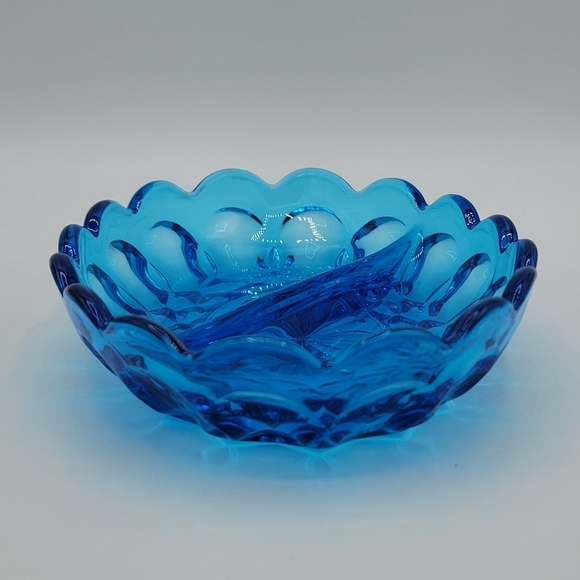Anchor Hocking Fairfield Lazer Blue Divided Relish Dish Mid Century Glass Vtg - Picture 9 of 9